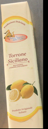 Confezione di torrone siciliano ricoperto al cioccolato al limone